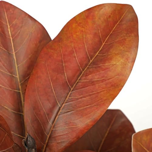 Briful Artificial Magnolia Leaves Stems 3 Pack 22in Orange Fake Magnolia Branches for Vase Fall Leaves Stems for Home Room Arrangements Centerpieces Thanksgiving Décor (Vase Not Included) - Image 3