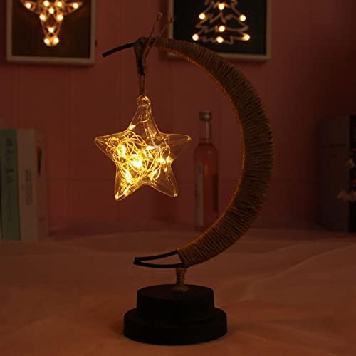 LED Decorative Lamp Star Moon Lamp Handmade Iron Night Lamp 3D Magic Moonlight Lamp Bedroom Moon Lamp Christmas Home Decoration USB Power Supply 5.5 * 5.1 * 11 Inch （Pentagram Warm） - Image 4