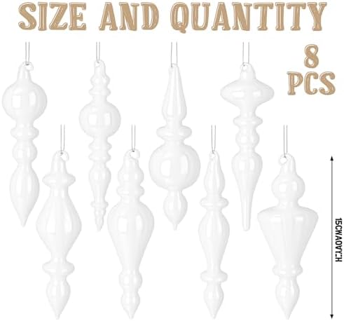 Mifoci 8 Pcs 6 Inch Mercury Glass Finial Christmas Ornaments,White - Image 2