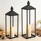 2-Pack Black Metal Candle Lanterns – 22" & 19" Tall Decorative Lanterns - Image 3