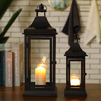 JHY DESIGN Set of 2 13''&19.5''Tall Outdoor Candle Lanterns Vintage Hanging Tower Lantern Metal Candle Holder for Garden Living Room Indoor Outdoor Parties Weddings Balcony(Black) - Image 2