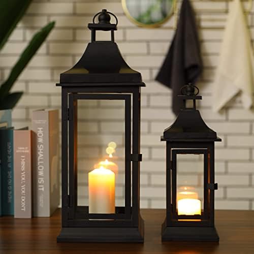 JHY DESIGN Set of 2 13''&19.5''Tall Outdoor Candle Lanterns Vintage Hanging Tower Lantern Metal Candle Holder for Garden Living Room Indoor Outdoor Parties Weddings Balcony(Black) - Image 2