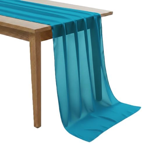 MDS Pack of 12 | Peacock Blue | 10ft Chiffon Table Runner 29x170 Inches Long Romantic Rustic Sheer Gauze Runner for Wedding Bridal Shower Birthday Banquets Engagement Spring Easter Boho Decorationss by MDS
