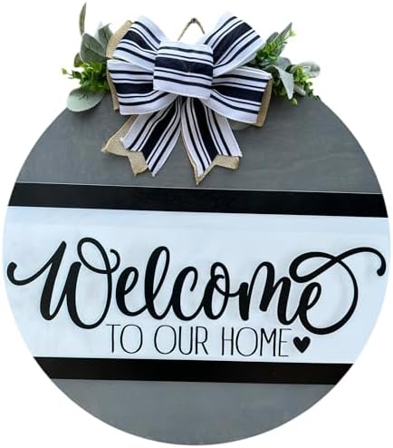 Wood front door sign Wood sign Home decor Welcome sign Sign for front door House warming gift Wedding gift (Welcome to our home-UV096(A1) S004, 11" Width) by Unknown