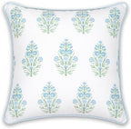 Hofdeco Premium Coastal Patio Indoor Outdoor Throw Pillow Cover Only, 18"x18" Water Repellent for Backyard, Couch, Baby Blue Green Floral with Piping - Image 6
