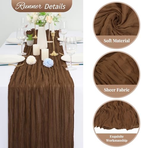 20 Pack Brown Cheesecloth Table Runner 120 Inch 10FT Rustic Boho Gauze Cheese Cloth Table Runner for Wedding Party Baby Shower Thanksgiving Christmas Decoration - Image 4