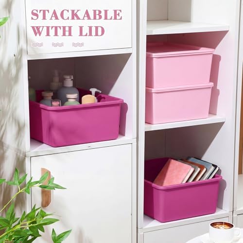 Menkxi 4 Pcs Storage Bins with Lids, Dark Pink, Light Pink, Large - Image 3