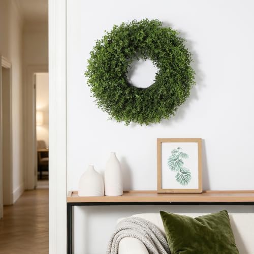 26’’ Artificial Boxwood Wreath for Front Door, Small Leaves Wreath, Green - Image 2