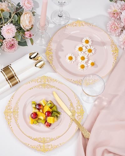 Nervure 175Pcs Pink Plastic Plates, Disposable Party Plates for 25 Guests - Image 6