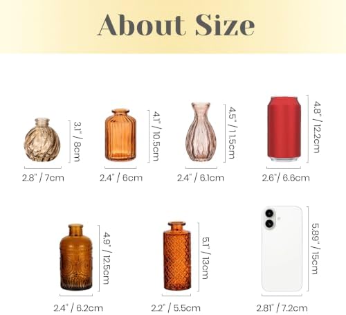 Hewory Small Bud Vases Bulk: 25Pcs Glass Amber Flower Vases for Centerpiece - Image 5