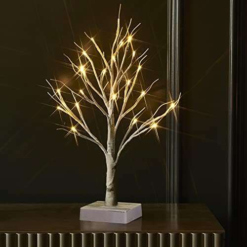 Fudios Lighted Birch Tree with Timer Battery Operated 18in Home Decor Tabletop, Pre lit Artificial Birch Trees with 24 LED for Wedding Christmas Party by Fudios
