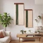 Fumete 2 Pcs Macrame Wall Hanging with Leaf and Feathers Boho Wall Tapestry for Bedroom Long Handmade Woven Decor for Headboard Decor Living Room Home Office(Rectangle) - Image 3