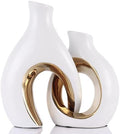 Ceramic Vase Set of 2 for Home Decor, White and Gold Abstract Intertwined Sculptural Vases, Decorative Pottery Centerpiece for Living Room, Dining Table or Entryway, Minimalist Art Decor Gift by LINYTHER