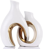 Ceramic Vase Set of 2 for Home Decor, White and Gold Abstract Intertwined Sculptural Vases, Decorative Pottery Centerpiece for Living Room, Dining Table or Entryway, Minimalist Art Decor Gift by LINYTHER