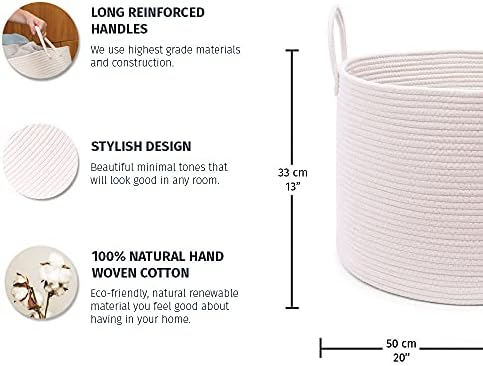 OrganiHaus Round Toy Basket & Blanket Basket, Cotton Rope 20x13" - Image 2