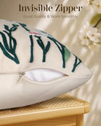 Embroidered Throw Pillow Cover 18x18 Inch - Spring Summer Boho Decorative Pillow Cover with Zipper for Living Room Couch Sofa Bed Aesthetic Design Flower Bird Cushion Pillowcase (Pack of 2) - Image 3
