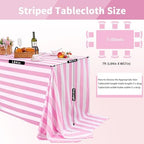 Fanqisi 2 Packs Pink and White Striped Table Cloth 57 x 84 Inches Rectangle Waterproof Tablecloths Romantic Valentines Tablecloth for Wedding Birthday Outdoor Picnic Party Decoration - Image 2