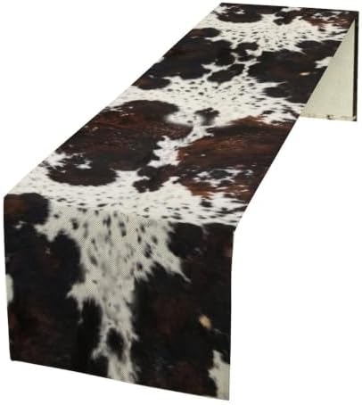 Cow Print Table Runner, Black Cowhide Print Western Pattern for Home Kitchen Table Decor Dining Coffee Room Party Decor 13x120in by Unknown