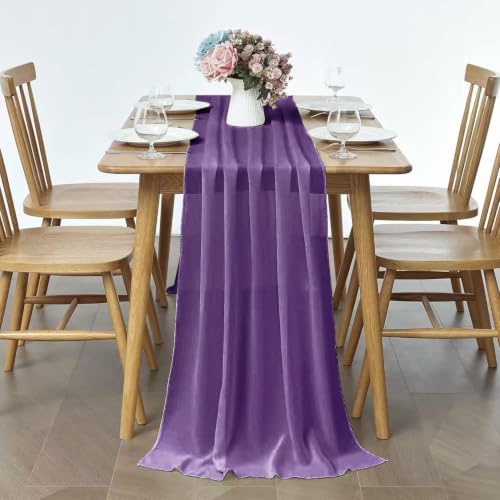 Pufogu 5 Pack 10Ft Purple Chiffon Table Runner Sheer 29x120 Inch - Image 4