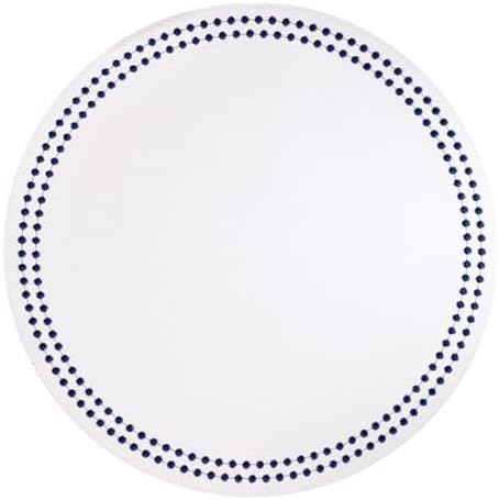Bodrum Pearls Round Embroidered Placemats Set of 4 – 15" Elegant Table Mats for Dining, Weddings & Special Occasions, Decorative, Wipe-Clean Vinyl Placemats, Pure White/Navy by Unknown
