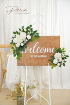 Wedding Decor (Pack of 2) Welcome Sign Flower Backdrop Garland for Ceremony Reception Wall Easel Home Decoration Entryway Faux Outdoor Board Head Table Decor (White) - Image 4