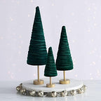 Emerald Pedestal Velvet Trees Set of 3, Cozy Artisan Mantel Décor, Luxurious Green Valentine Tabletop Tree, Wedding Centerpiece, Modern Farmhouse (Emerald) - Image 2
