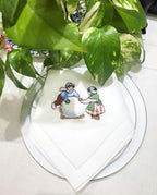 Embroidered Children Play with Snow Design Cloth Napkins Set of 6, 17"x17" Hemstitch Table Napkins Dinner Napkin Machine Washable for Dining Room, Daily & Holidays, Events, Great Present Ideas - Image 2