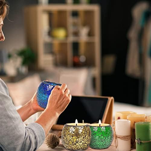 Rancco Glass Votive Candle Holder for Tealight, 6 Set Romantic Stained Mosaic Tealight Candle Holders, Handmade Cracked Aromatherapy Candle Lamp for Valentine, Party, Christmas Table Centerpiece Decor - Image 4