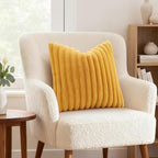 decorUhome Fall Faux Fur Throw Pillow Covers 26x26 Set of 2 Mustard Yellow - Image 4