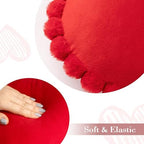 AELS Heart Shaped Pillow, Set of 2, Velvet Throw Pillows, Soft Velvet Love Pillows with Faux Fur Pom Poms, 20 & 16 Inches, Cute Valentines Day Decorations, Wedding Decor, Red - Image 3