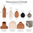 Ceramic Vase Set of 5, Modern Vases Home Decor, Neutral Decorative Vases for Pampas Grass Dried Fresh Flowers, Small Vase Set for Living Room Kitchen Bedroom Bathroom Entryway Mantel Decor - Image 2