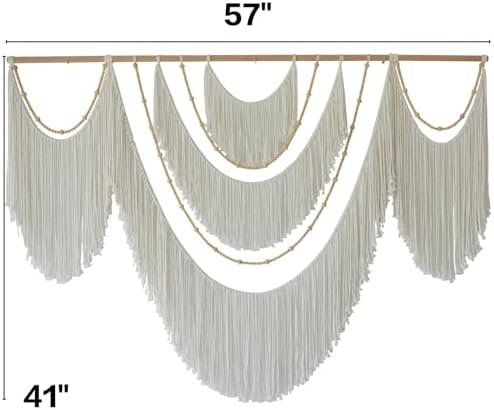 Macrame Wall Hanging Boho Yarn Art Tassel Beaded Handmade Decor 57"W*41"L - Image 6