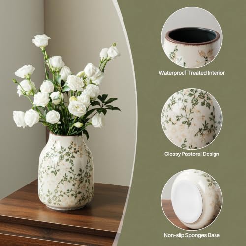 Ceramic Flower Vase for Home Decor, Vintage Green Decorative Vase 7.8 Inch - Image 5