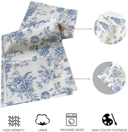 Blue and White Floral Table Runner and Place Mats Set of 6 108In - Image 4