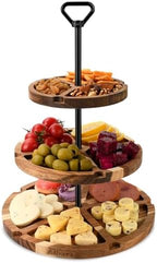 Elegant Charcuterie Boards Three Tiered Acacia Cheese Board and Cupcake Stand with 360° Easy-to-Spin Trays, Perfect for Gatherings, Housewarming Gifts, Celebrations, and Daily Usage. by Unknown
