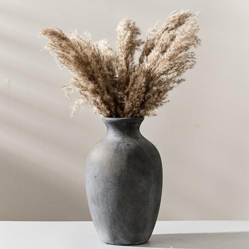 Large Ceramic Rustic Flower Vase, 10.43 Inch Tall Vintage Pottery Home Decor, Farmhouse Terracotta Vase for Living Room, Table, Shelf, Mantel Decoration, Farmhouse - Black Bronze - Image 2