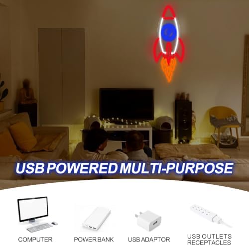Rocket Neon Sign for Kids Bedroom, Space Decor for Boys Gaming Room - Image 7