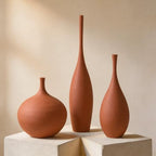 Ceramic Vases Set of 3, Modern Boho Vases for Centerpiece Decor, Matte Terracotta Brown Minimalist Decorative Vases for Home Decor, Living Room, Bookshelf, and Entryway Table Decor by DecoVlog