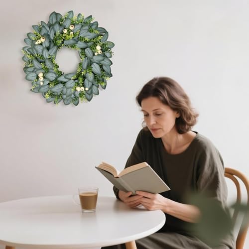 23 Inch Artificial Eucalyptus Wreaths for Front Door, Spring Boxwood Door Wreath with Berries, Summer Green Wreath for Wall Window Porch Farmhouse Wedding Decor All Year Round Indoor Outdoor - Image 6