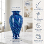 Dark Blue Hand Blown Glass Vase 11.8" Tall Beautiful Designer Flower Vase - Image 2