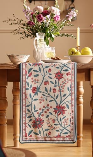 bilingaier Farmhouse Berry Red Floral Small Table Runner for Table,Decorative Linen 118 Inches Long French Table Runners,Decor Tabletop for Kitchen,Dining,Party,Home,Christmas,12"*118" - Image 7