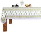 TJF Yellow Hibiscus Hand Block Print Rectangular Tablecloth 108 x 72 Inch by THEJAIPURFOLK
