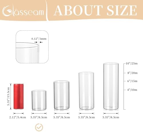 Glasseam Hurricane Glass Candle Holder 6Pcs Cylinder Vases for Centerpiece - Image 5