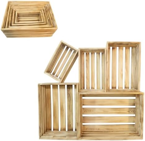 5 Pcs Wooden Crates for Display, Nesting Wood Crate for Storage, 5 Size - Image 7