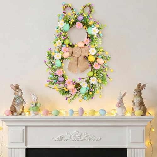 Cute Easter Wreaths for Front Door, 20 Inch Bunny Wreath Easter Decorations for Door Wall Window, Foldable Design Bunny Decor for Home Indoor Outdoor Wall Hanging Spring Decorations - Image 6