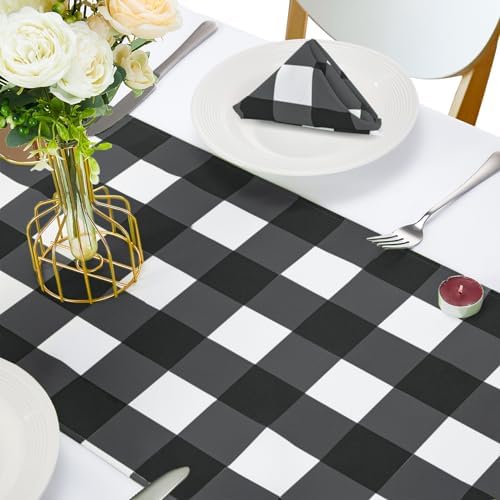 Cupuamon Fabric Checkered Table Runner 12 Pack Waterproof Gingham Table Runner 14W x 108L Buffalo Check Table Runners for Parties Kitchen Dining Wedding Banquet (Black and White) - Image 5