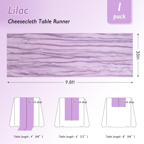 6 Pack Lilac Purple Cheesecloth Table Runner 120 Inch Boho Wedding Decor - Image 2