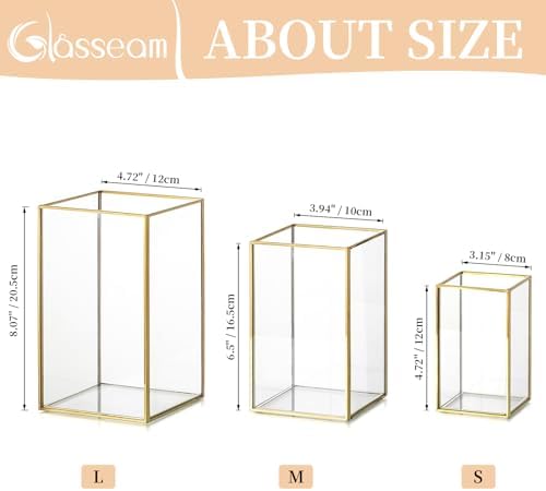 Glasseam Gold Hurricane Candle Holder for Pillar 3Pcs Square Lanterns Decor - Image 5