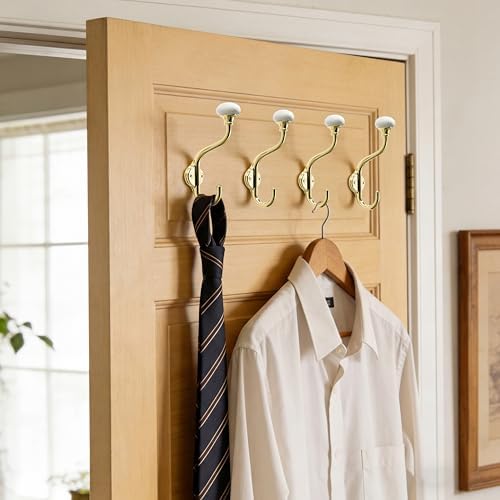 TUNNY Coat Hooks - 5 Pack Polished Gold Towel Hooks Robe Hooks Decorative Wall Hooks for Bathroom Bedroom Kitchen Towel Robe Clothes Cabinet Closet Bathroom Hardware - Image 5