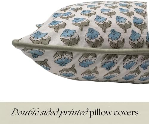 Floral Pillow Covers Sky Blue and sage Green Set of 2 Pillow Covers 24 x 24 inches Farmhouse Pillow Covers for Couch Bed Bedroom Living Throw Pillow Covers Boho Decorative Pillow - Image 3